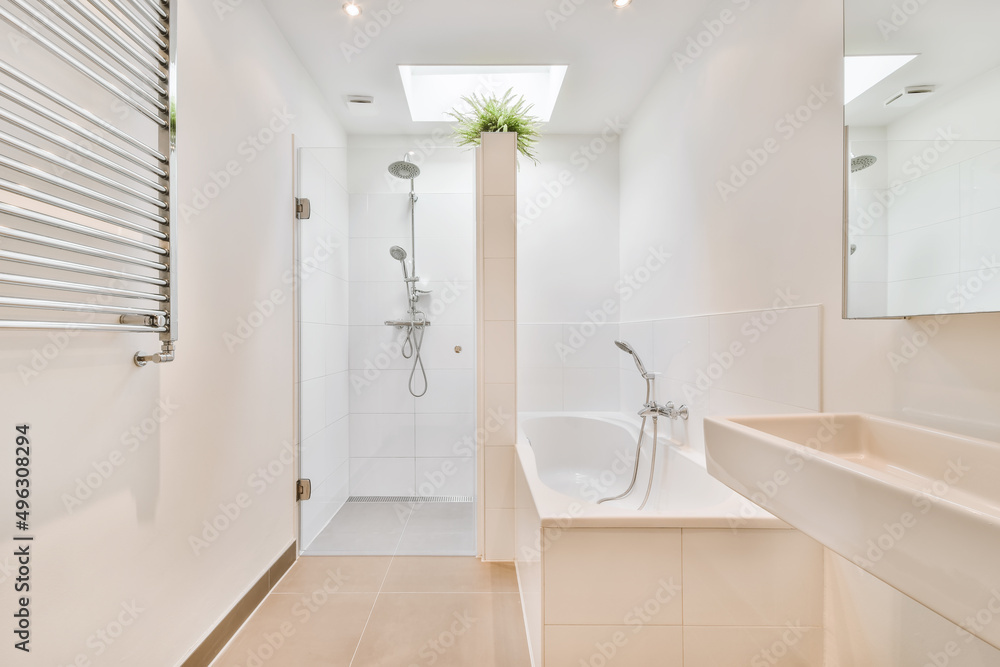 Interior of bathroom with shower cabin Interior of bathroom with shower cabin