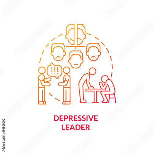 Depressive leader red gradient concept icon. Self doubting and skeptic boss. Type of toxic leader abstract idea thin line illustration. Isolated outline drawing. Myriad Pro-Bold fonts used