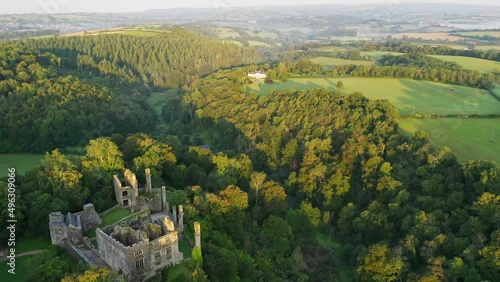 Aerial of Berry Pomeroy Castle, Berry Pomeroy, Devon, England photo