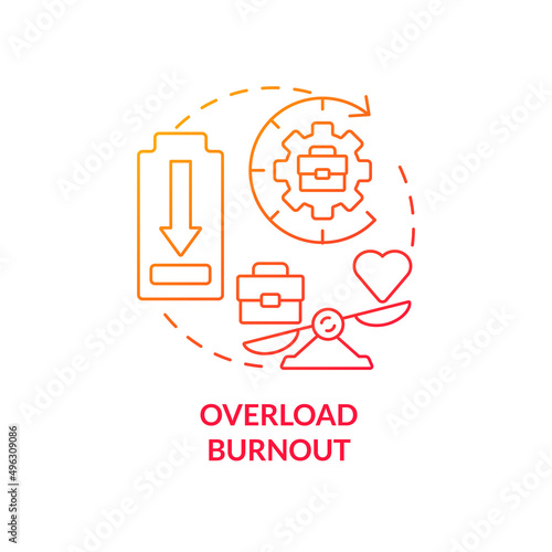 Overload burnout red gradient concept icon. Work hard to achieve success. Type of burnout abstract idea thin line illustration. Isolated outline drawing. Myriad Pro-Bold fonts used