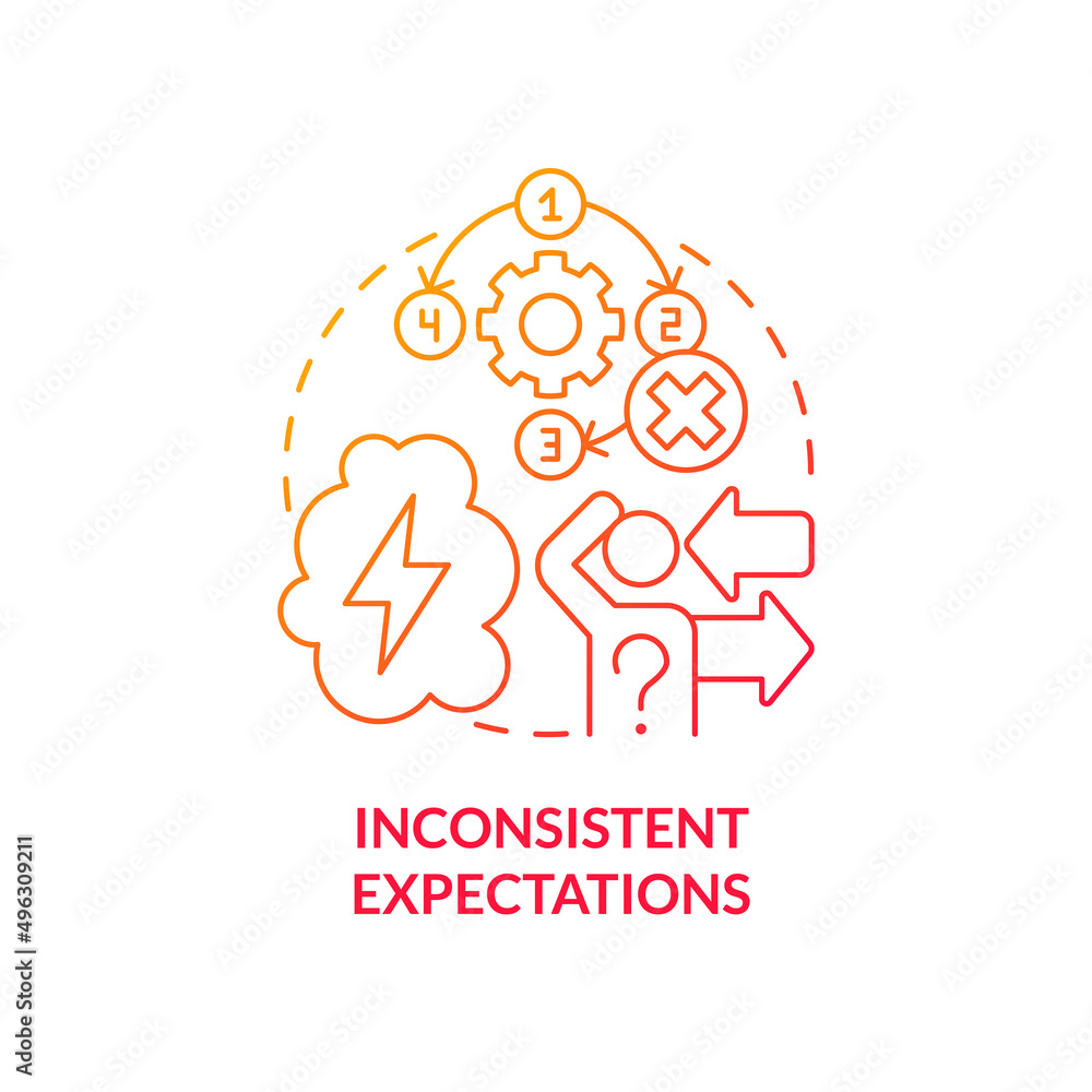 Inconsistent expectations red gradient concept icon. Gaslighting. Unhealthy environment. Toxic leader trait abstract idea thin line illustration. Isolated outline drawing. Myriad Pro-Bold fonts used Inconsistent expectations red gradient concept icon. Gaslighting. Unhealthy environment. Toxic leader trait abstract idea thin line illustration. Isolated outline drawing. Myriad Pro-Bold fonts used