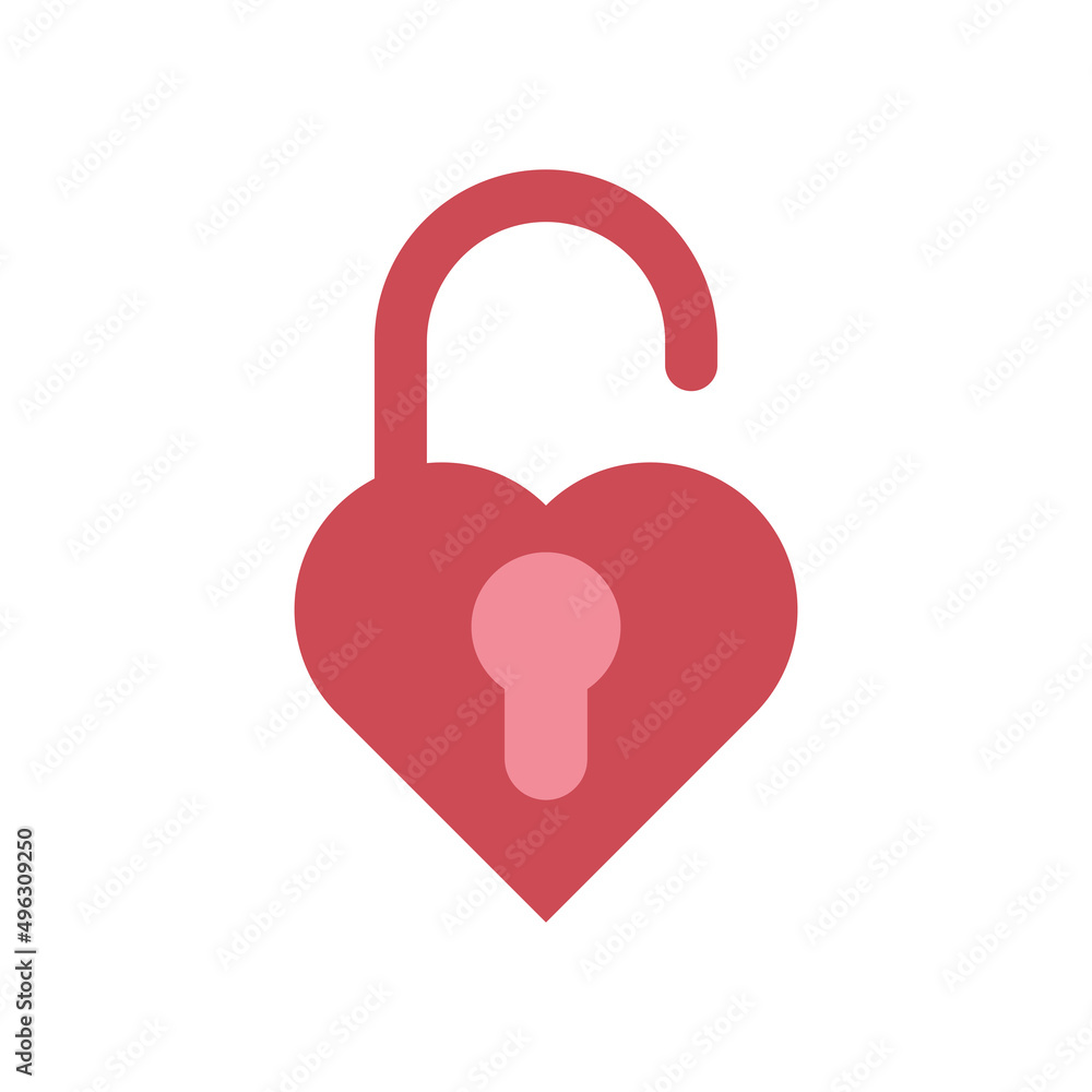 Heart shaped unlocked padlock red vector icon Heart shaped unlocked padlock red vector icon