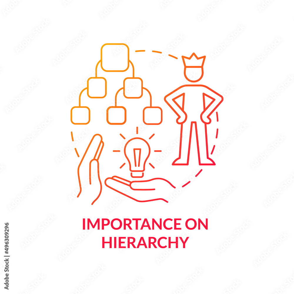 Importance on hierarchy red gradient concept icon. Values ranks and roles. Toxic leader trait abstract idea thin line illustration. Isolated outline drawing. Myriad Pro-Bold fonts used Importance on hierarchy red gradient concept icon. Values ranks and roles. Toxic leader trait abstract idea thin line illustration. Isolated outline drawing. Myriad Pro-Bold fonts used