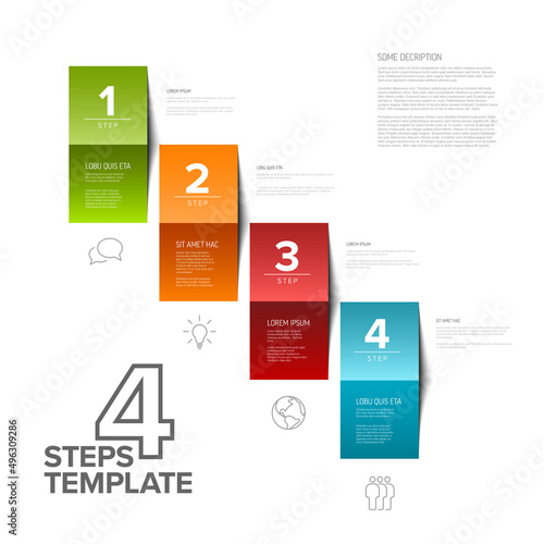 Four simple colorful folded paper steps process infographic template