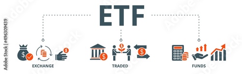 ETF banner web icon vector illustration concept Exchange Traded Funds Stock Market Investment with icon of money, cash flow, trading, transaction, bank, accounting, and growth