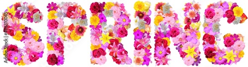 Fototapeta Naklejka Na Ścianę i Meble -  word spring with various colorful flowers