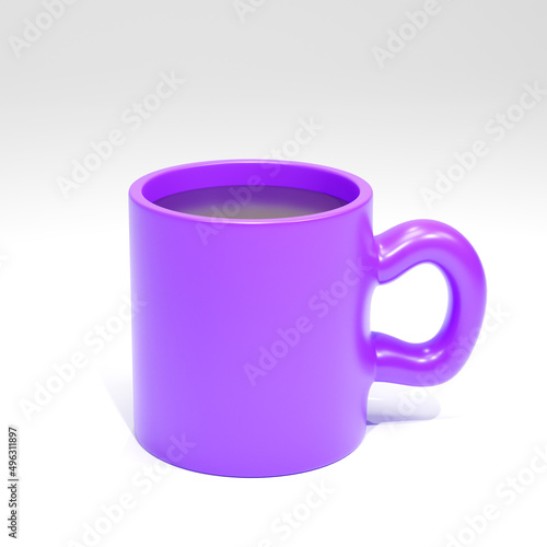 Cute cartoon coffee mug on white background. 3d icon render.
