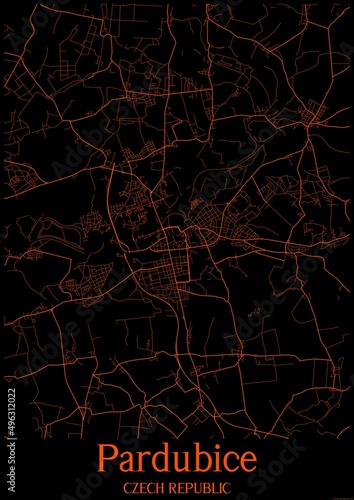 Fotografia Black and orange halloween map of Pardubice Czech Republic