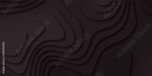 Black paper cut background. Abstract realistic papercut decoration textured with wavy layers. 3d topography relief. Carving art. Vector illustration. Cover layout template. Material design concept