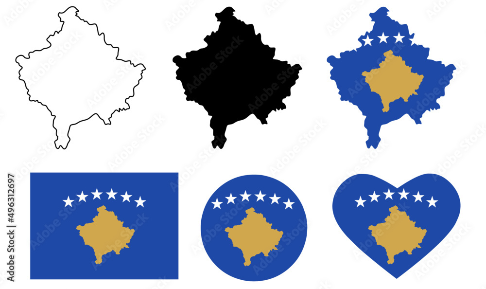 kosovo map flag icon set isolated on white background - obrazy, fototapety, plakaty 