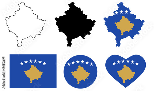 kosovo map flag icon set isolated on white background photo