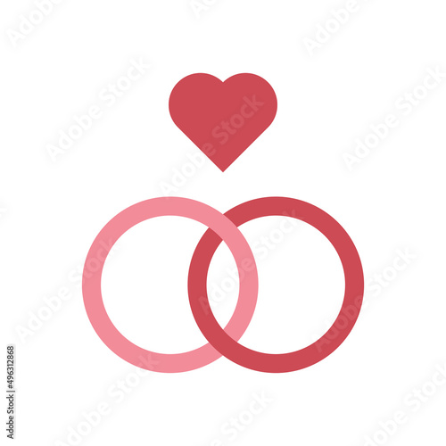 Two wedding rings and heart vector icon