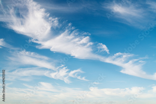 White clouds are in the blue sky