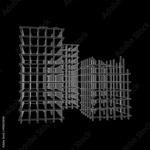 Building under construction. Build house construct in process. Wireframe low poly mesh vector illustration