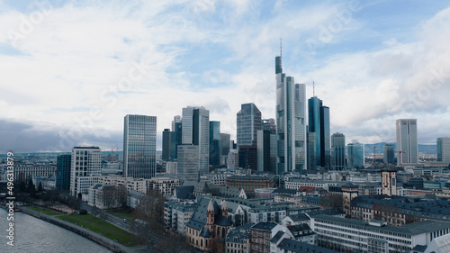 Aerial view  business center skyscraper in the center of Frankfurt