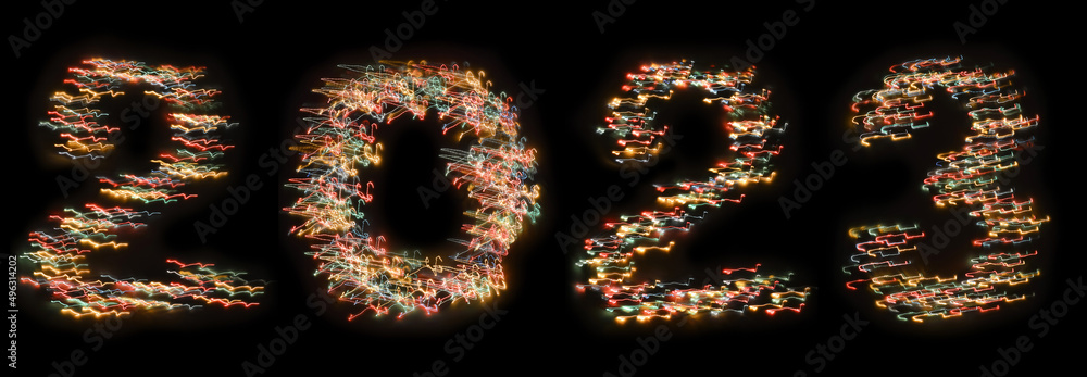 new year 2023 neon numbers on a black background. multicolored lights. new year 2023 neon numbers on a black background. multicolored lights.