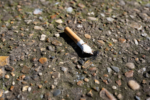 A cigarette butt carelessly thrown away creating litter and a hazard for wildlife