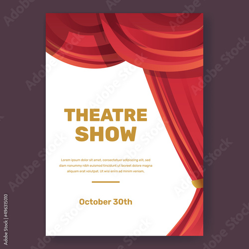 Theatre show poster concept with red velvet drapery curtain elegant with white background