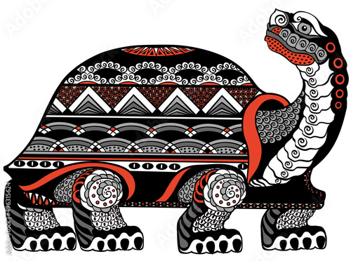 black tortoise or turtle a celestial feng shui creature. Side view. Isolated vector illustration