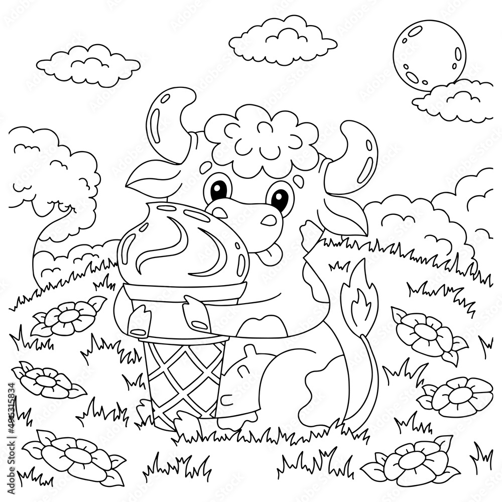 Cow Ice Cream Coloring Page