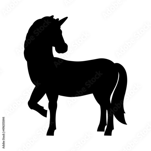 Magic fairy unicorn. Cute horse. Black silhouette. Design element. Vector illustration isolated on white background. Template for books  stickers  posters  cards  clothes.