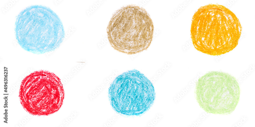 multicolored circles drawn with oil pencils isolated on white background multicolored circles drawn with oil pencils isolated on white background