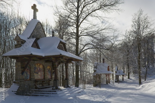  Hostyn. 7th to 5th stop Jurkovic Stations of the Cross in winter. East Moravia. Europe. photo