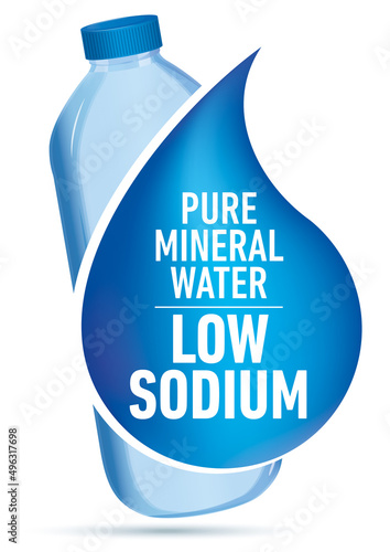 Low sodium symbol in pure mineral water bottle