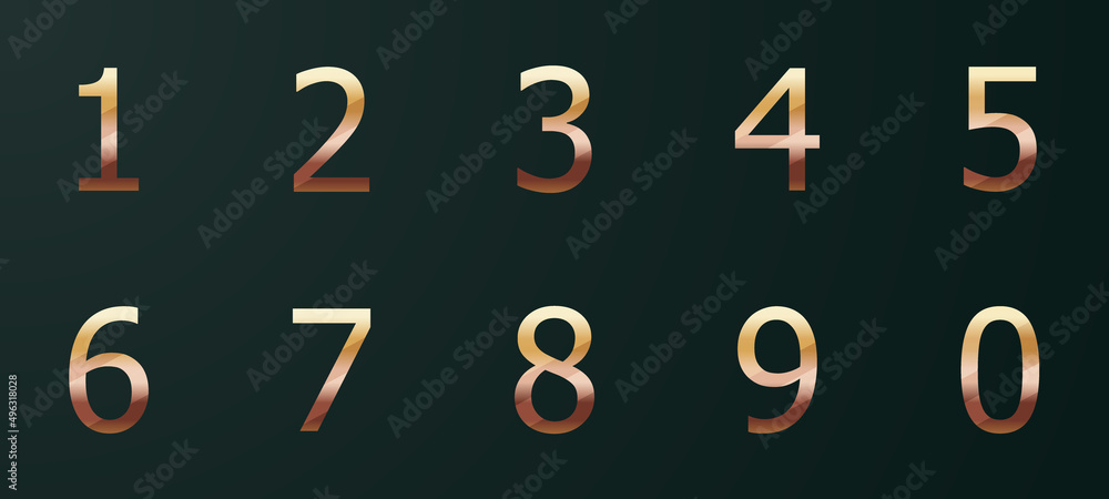 Set of numberic vector. Luxury gold number on green background. Set of numberic vector. Luxury gold number on green background.