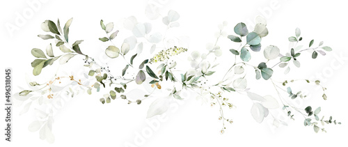 Set watercolor arrangements with garden herbs. collection pink flowers, leaves, branches. Botanic illustration isolated on white background. © lisima