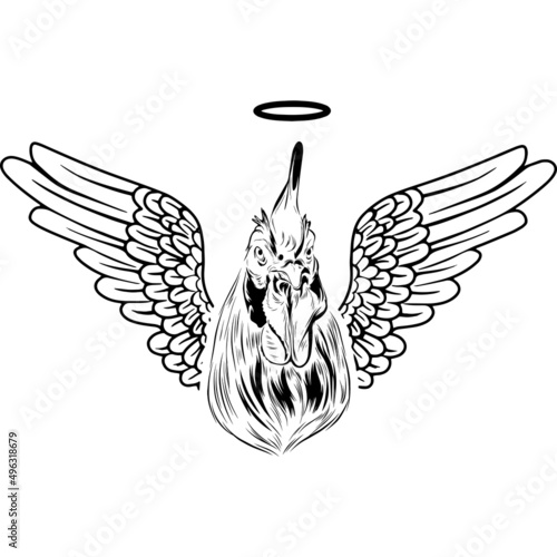 Chicken with Wings and Halo Vector