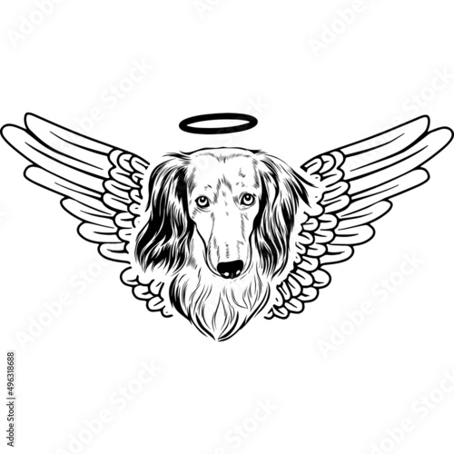 Long Hair Dachshund with Wings and Halo Vector