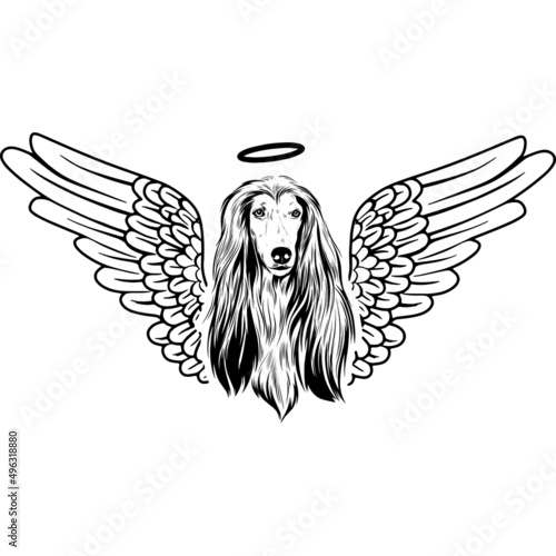 Afghan Hound with Wings and Halo Vector