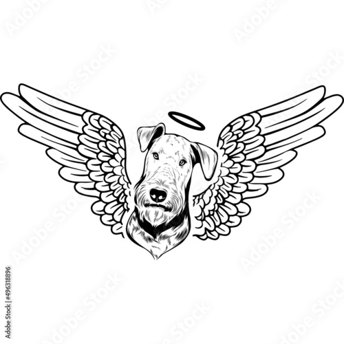 Airedale Terrier with Wings and Halo Vector