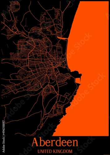 Canvas Print Black and orange halloween map of Aberdeen United Kingdom