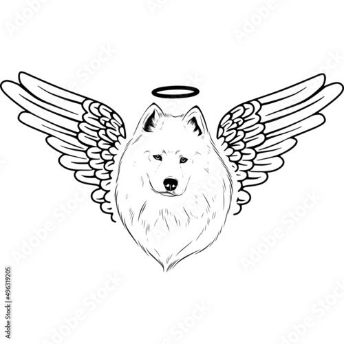 Samoyed with Wings and Halo Vector