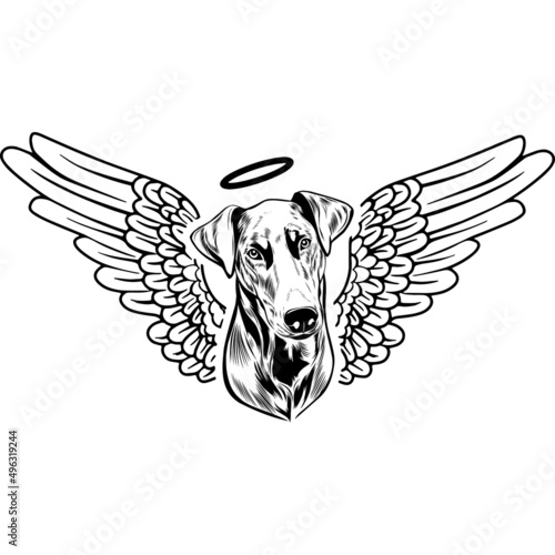 Doberman with Wings and Halo Vector