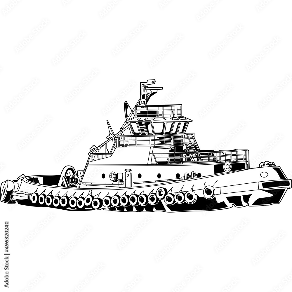 Tug Boat Detailed Vector Clipart