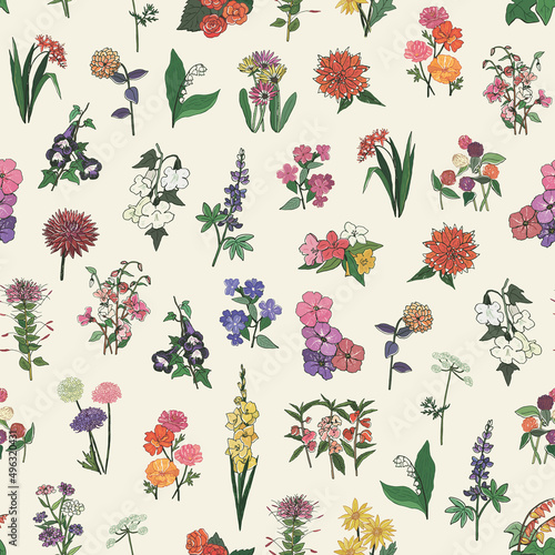 Garden summer flowers vector seamless pattern