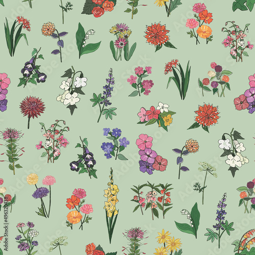 Garden summer flowers vector seamless pattern photo