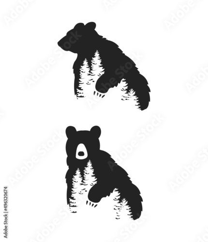 Bear logo icon design, forest, nature protection logo, vector illustration