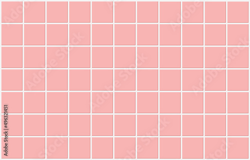 Pink floor tile. Pink background with white grid. Seamless geometric pattern in a white mesh on a light pink background.