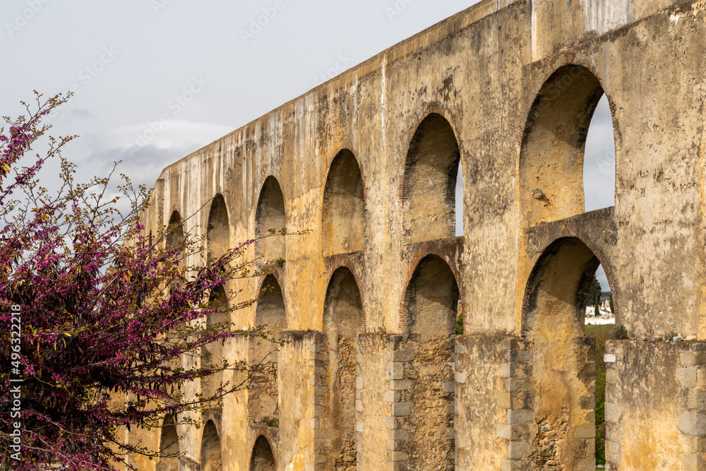 detail view of the historic landmark Amoreira Aqueduct in Elvas