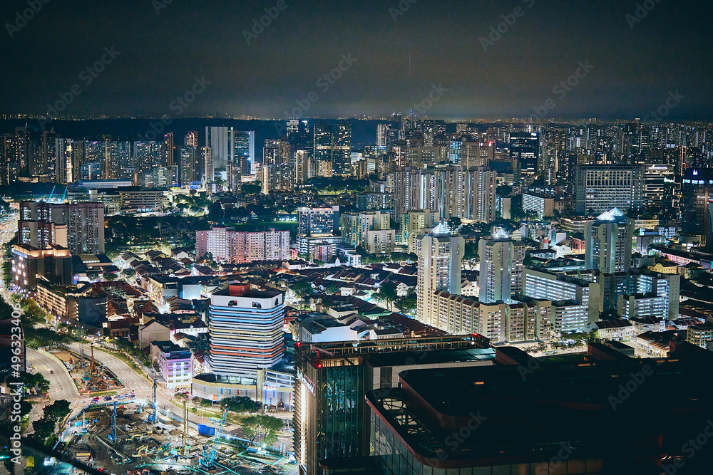 Obraz premium Singapore city skyline. Business district aerial view. Downtown landscape at night Travel cityscape