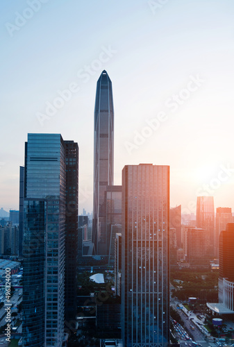 Office buildings in the city at sunrise