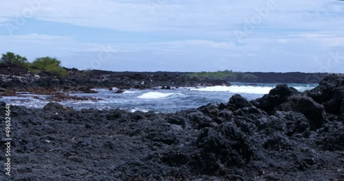 Waves Crashing Against Black Lava Rock, Maui, Hawaii