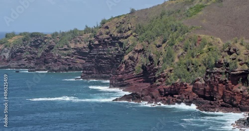 Water Crashing on Red Cliffs Maui Hawaii