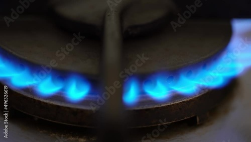 Turning on and off Gas stove in kitchen, closeup of Natural gas flames and fire