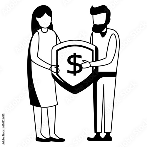 Elderly retired couple Vector Icon Design, Economic Assistance Symbol, Unemployment Benefits Sign, Unconditional Income stock illustration, grandparents and protection shield Concept,