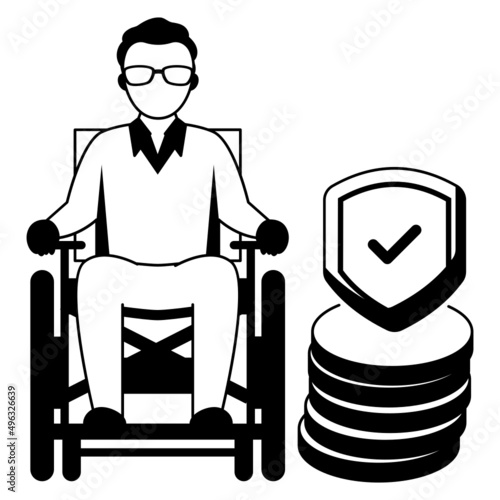Inflation And Retirement Investments Vector Icon Design, Economic Assistance Symbol, Unemployment Benefits Sign, Unconditional Income stock illustration, Old man with coin stack and Shield Concept, 